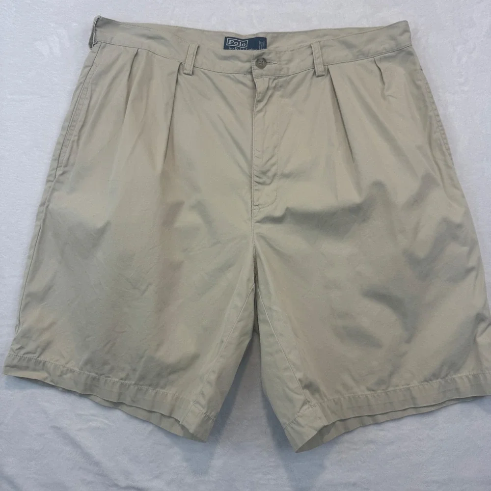 Polo Ralph Lauren Mens Tyler Shorts Khaki Tan Pleated Chino Cotton Size 38